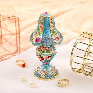 Cloisonne Blue Lamp Jewelry Box with Gold and‎ Rhinestones